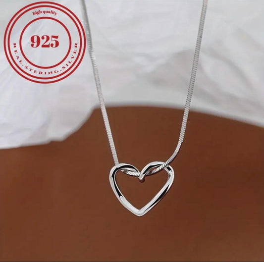 S925 Silver Hollow Heart Necklace with collarbone chain. Makes perfect gift for Christmas, Birthday, Anniversary and more