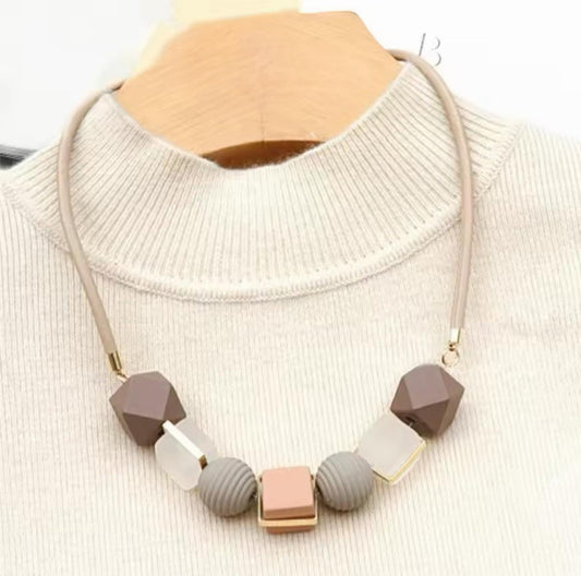 Colored Wood Round Beaded Pendant Necklace Trendy Sweater Chain Geometric Jewelry | Makes the Perfect Gift